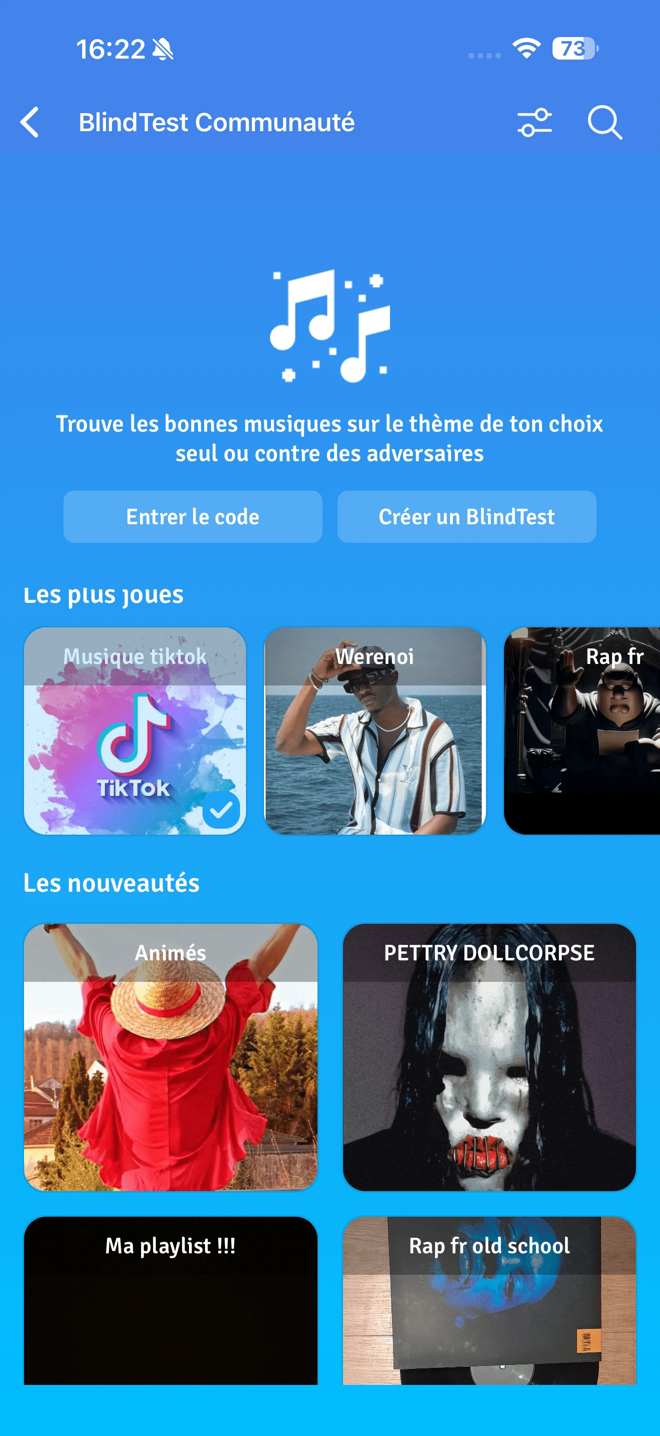 Screen des blind tests