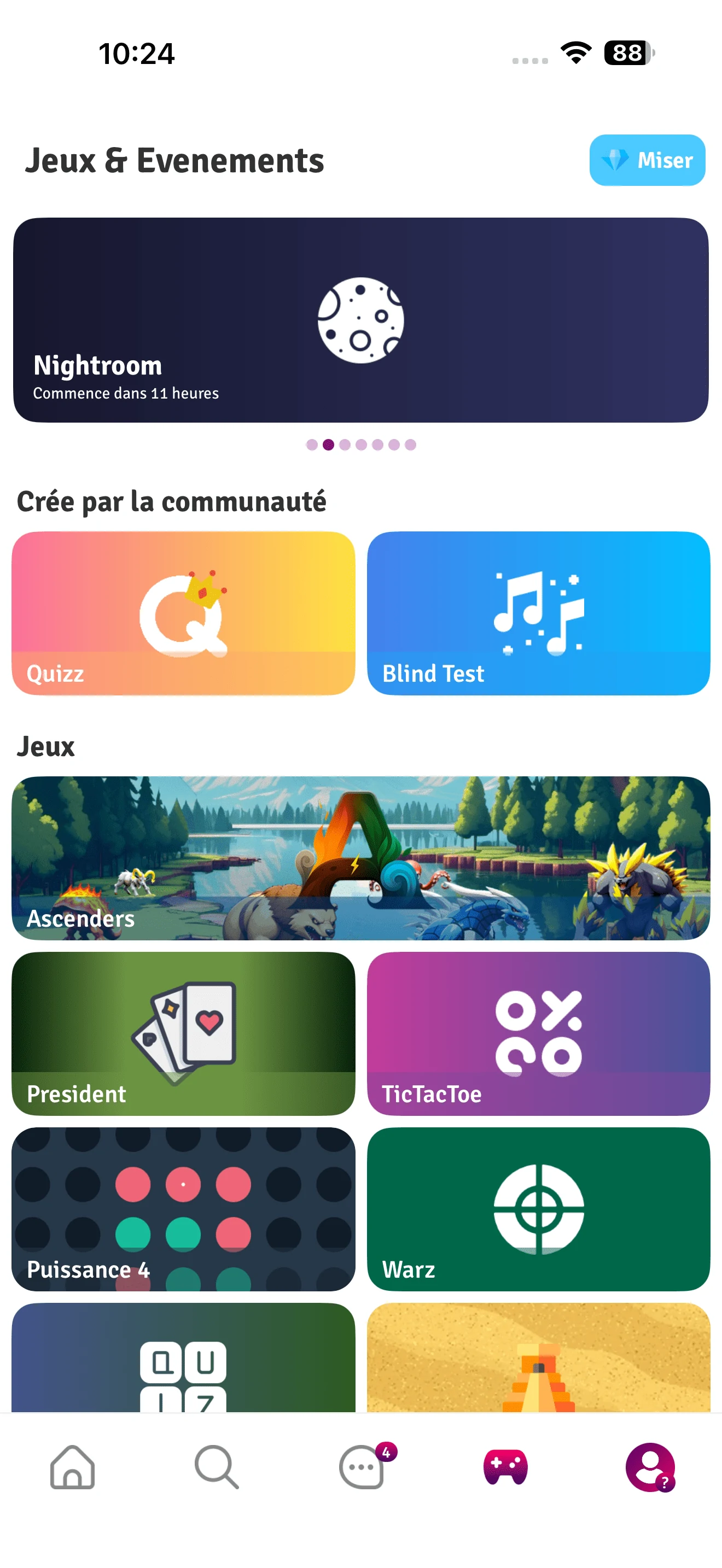 Screen de l'accueil des jeux